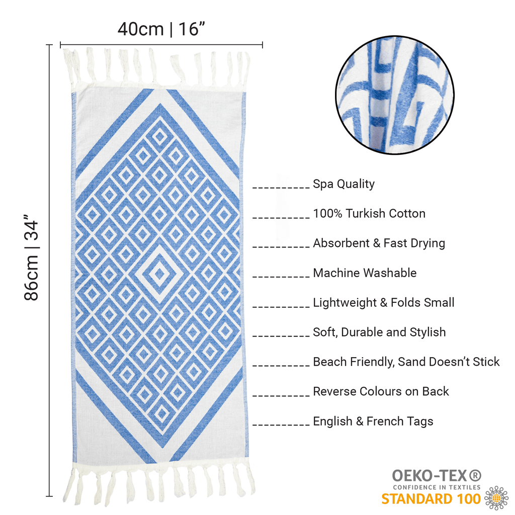 Turkish Hand Towel in Geometric Blue & White