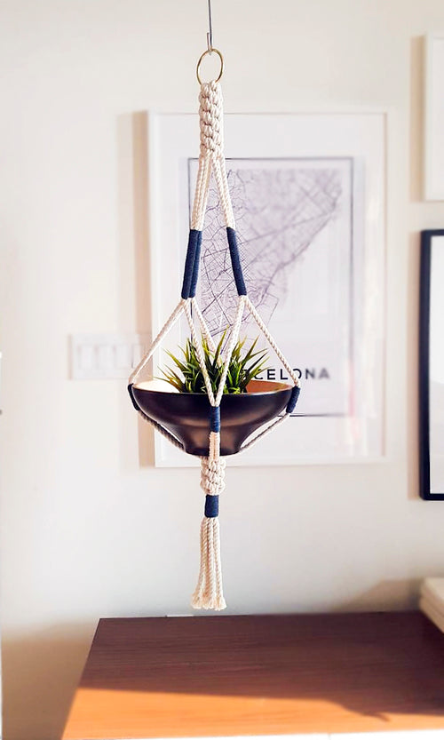 Macrame Plant Hanger, Hanging Planter, Color Block