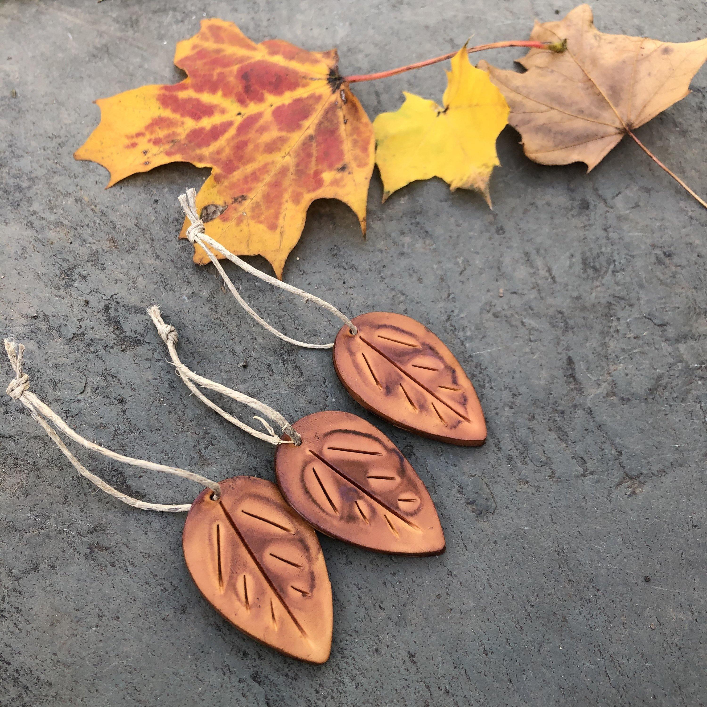Maroon Leaf Ornaments, Rustic Fall Décor or Christmas Tree Decoration