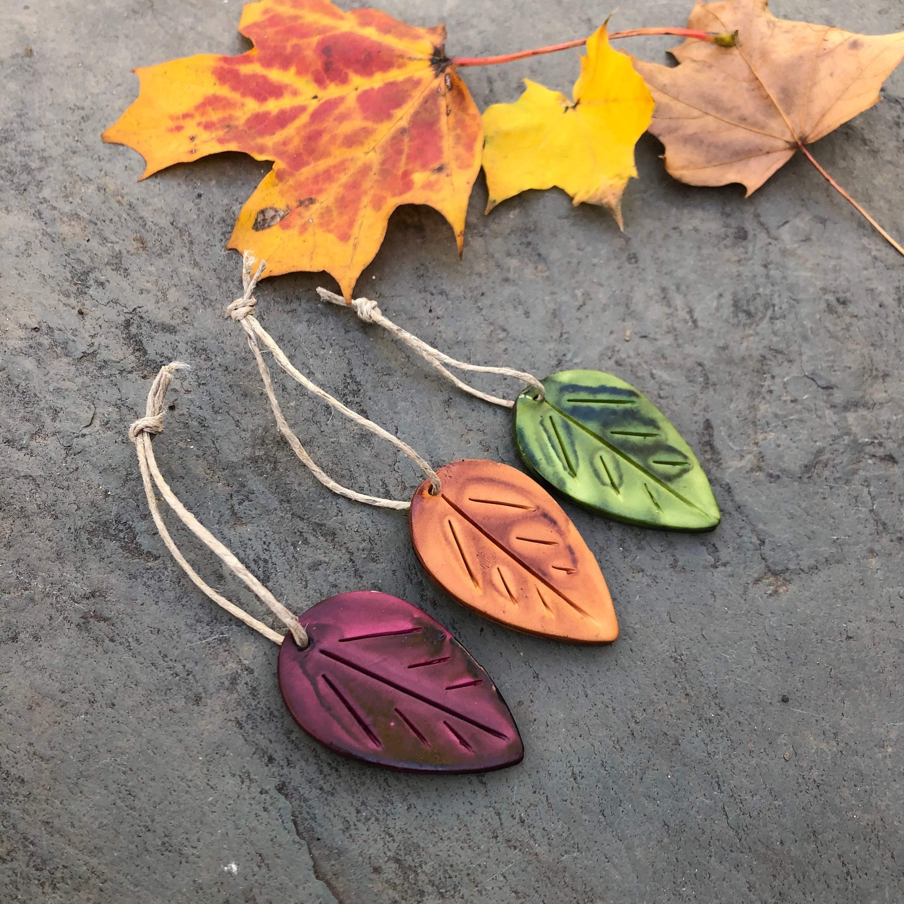 Maroon Leaf Ornaments, Rustic Fall Décor or Christmas Tree Decoration