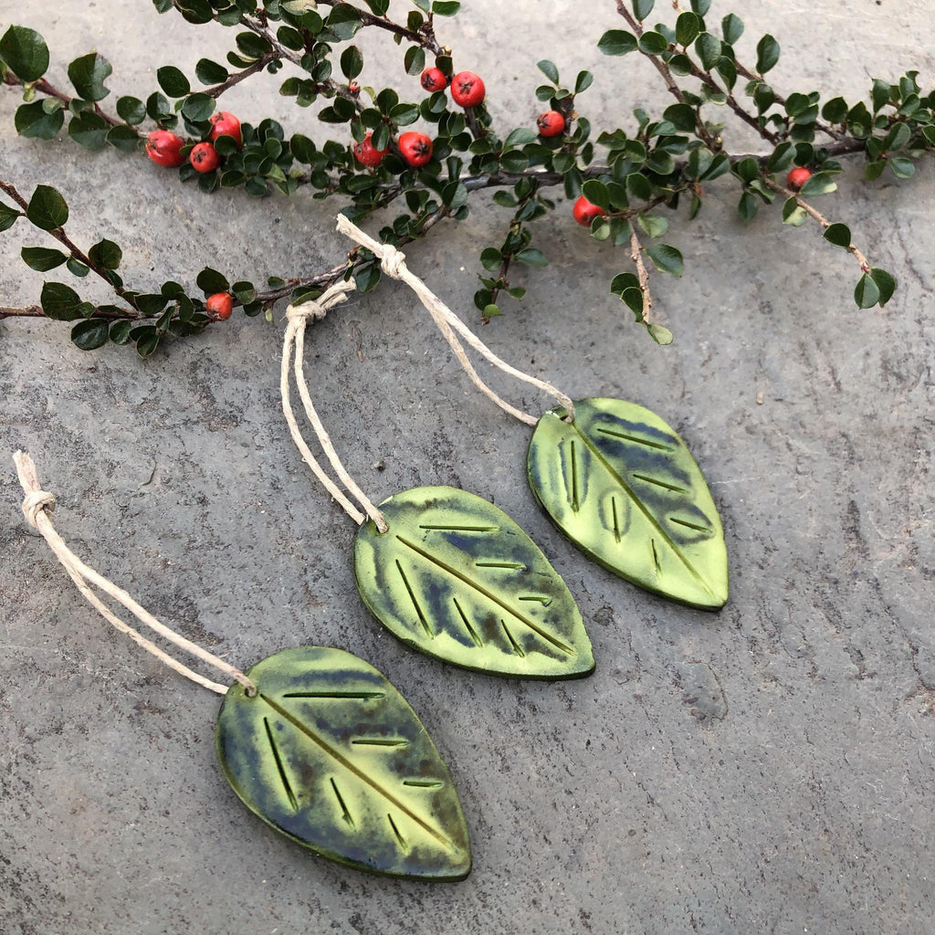 Maroon Leaf Ornaments, Rustic Fall Décor or Christmas Tree Decoration