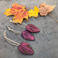 Maroon Leaf Ornaments, Rustic Fall Décor or Christmas Tree Decoration